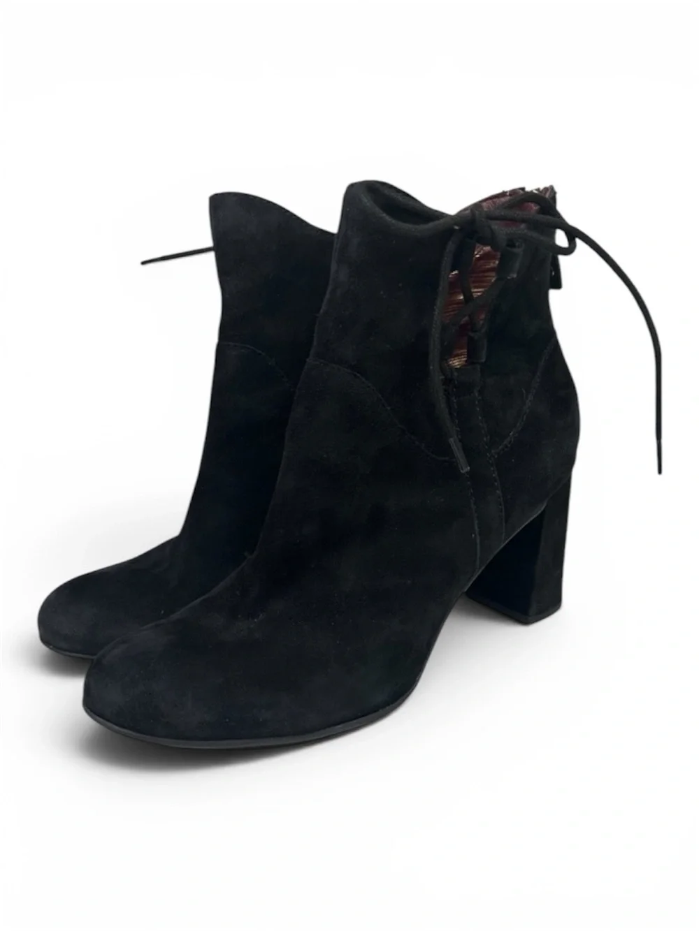 ONO Black Suede Ankle Booties Block Heel Leather Size 7.5